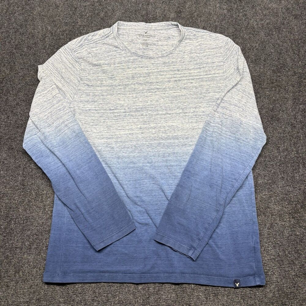 American Eagle Flex Mens Long Sleeve T Shirt Large Blue Ombre Gradient Space Dye